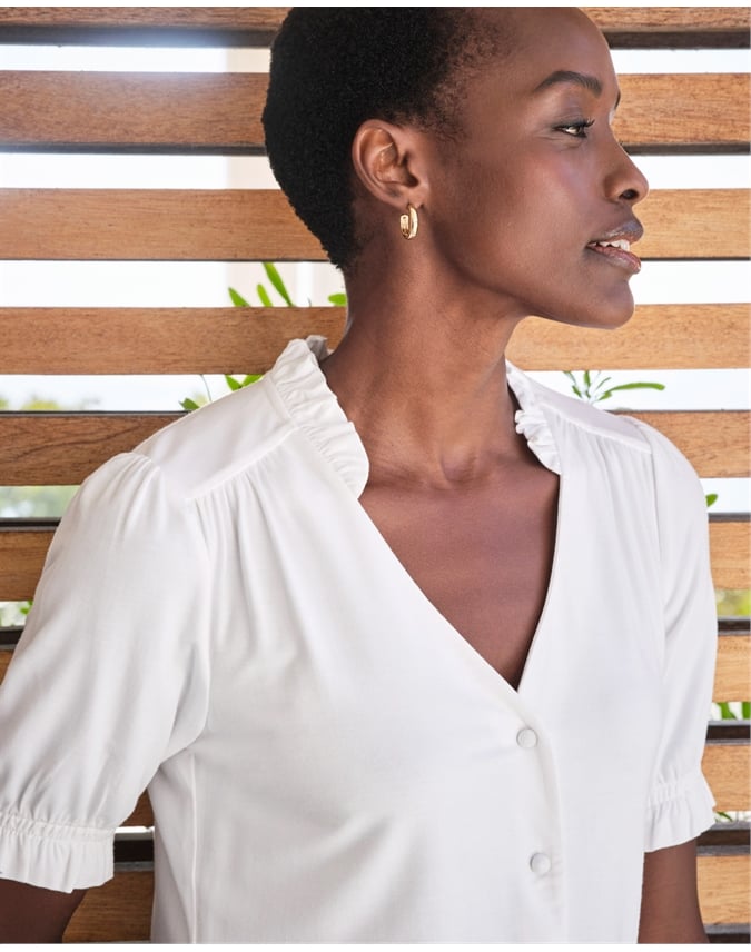 Short Sleeve Frill Jersey Blouse